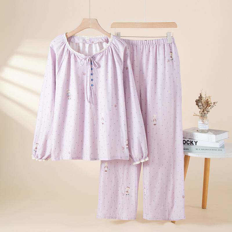 专柜品牌2026春季新款100%纯棉女士家居服套装睡衣圆领可外穿卡通