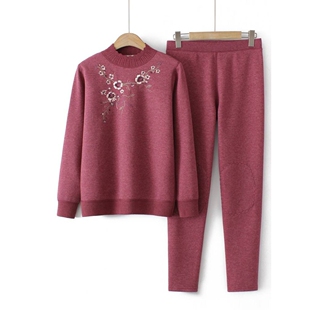 专柜品牌老年人保暖内衣加厚加绒两件套装6070岁妈妈老太太奶奶装