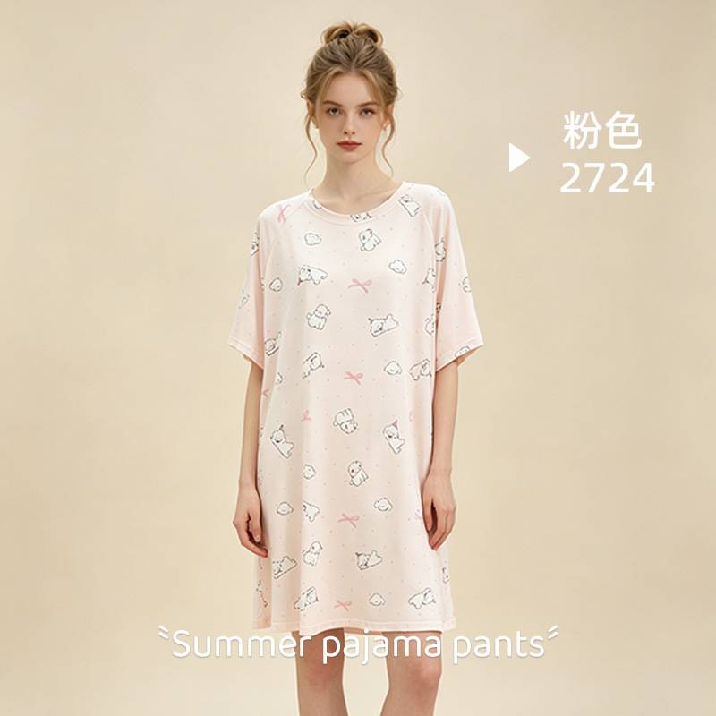 专柜官方夏季速干透气女士睡裙自带凉感不闷热家居服女夏丝滑垂顺