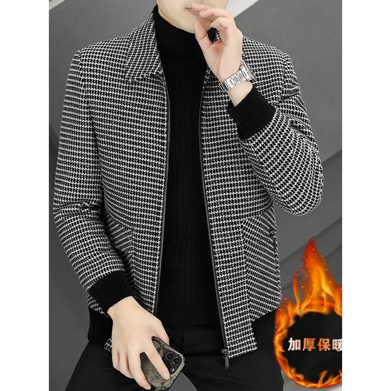 专柜品牌男士加棉加厚韩版毛呢夹克2025秋冬新款男装青年时尚休闲