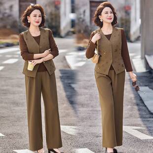 专柜品牌春季时尚洋气妈妈减龄套装香风气质阔腿裤三件套高贵气质