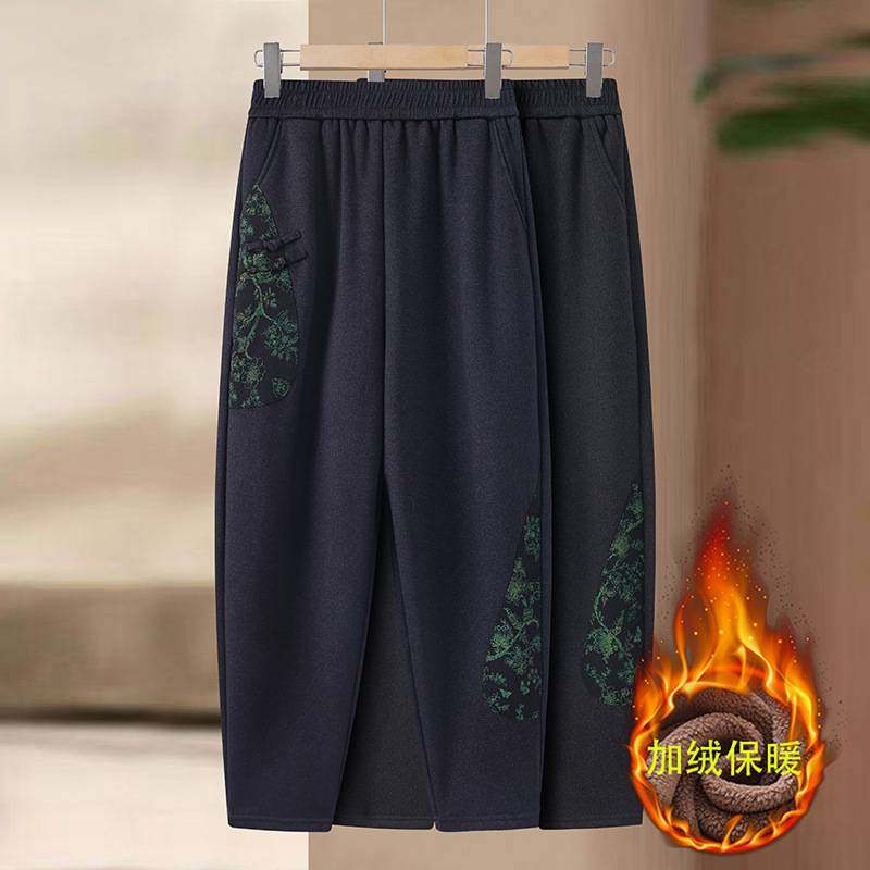 专柜品牌妈妈休闲保暖裤子中老年洋气高腰直筒裤冬季加绒加厚宽松