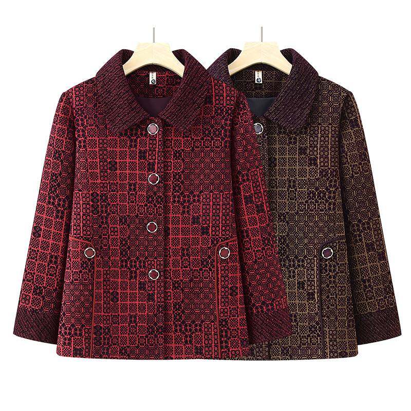 专柜品牌妈妈秋装翻领外套老人长袖大码上衣2025新款奶奶休闲宽松