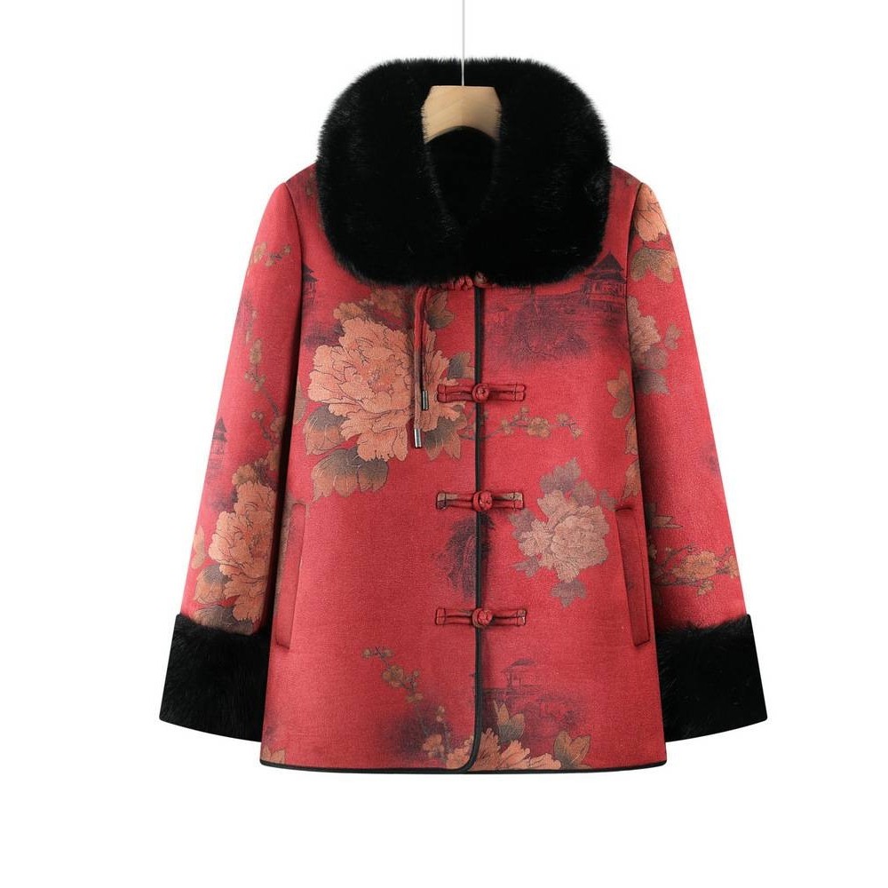 专柜品牌中老年人女款冬装棉服外套奶奶装毛领棉衣老人唐装妈妈老