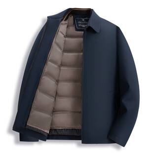 专柜品牌冬季翻领轻薄羽绒服夹克男中年爸爸衬衫式牛奶丝短款行政