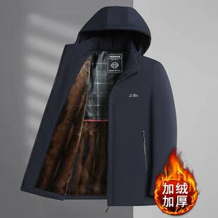 专柜品牌2025冬季新款棉衣外套男加绒加厚派克服爸爸连帽棉服冬天