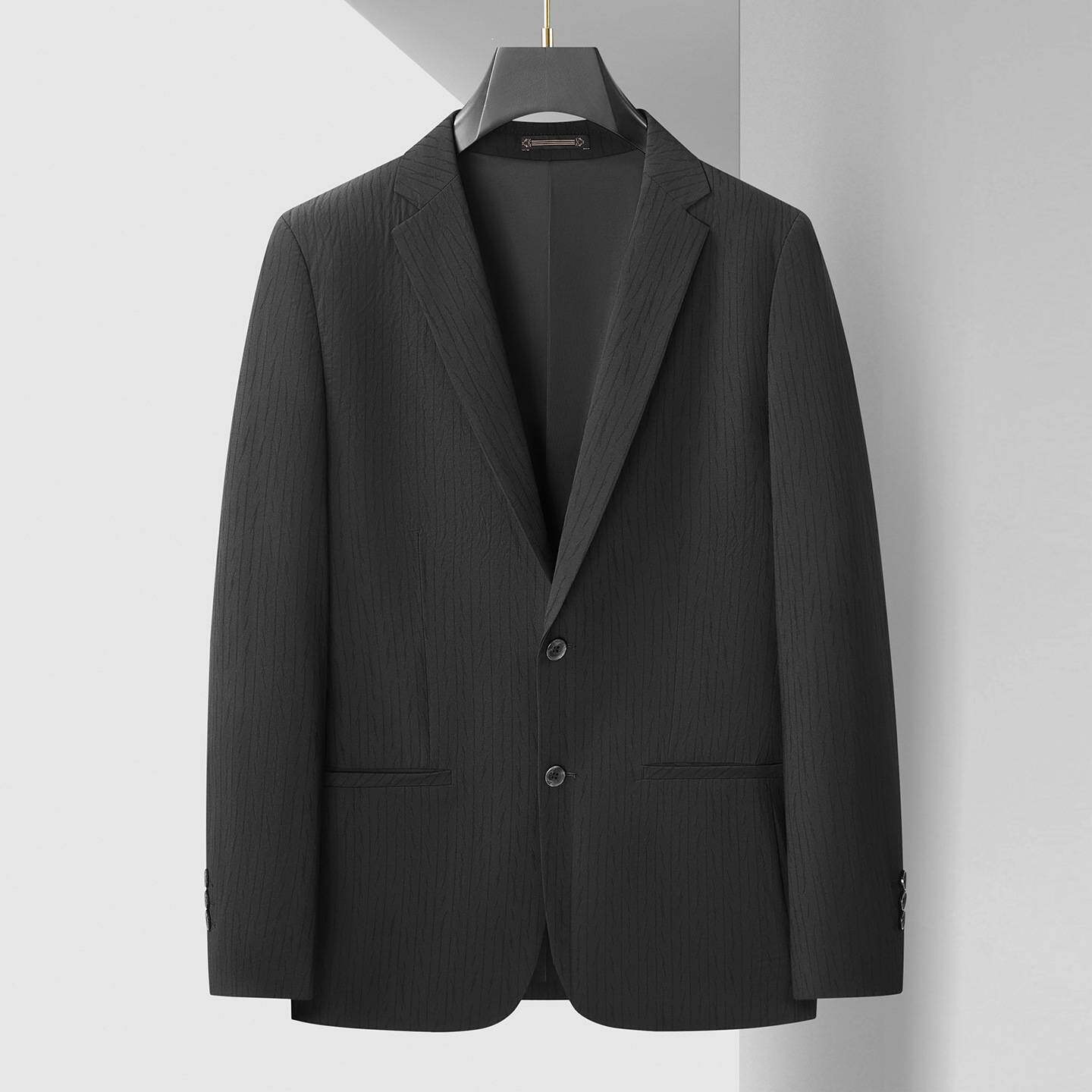 专柜官方2026年春夏薄款男青年潮胖加肥加大码时尚休闲印花西装外