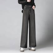 女装 专柜品牌牛仔棉牛仔裤 新款 宽松休闲2026年时尚 阔腿 高腰直筒裤