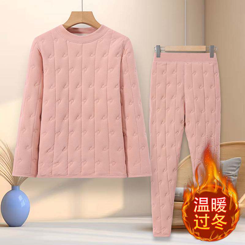 专柜官方中老年女士冬季加绒加厚保暖内衣防寒上衣裤子两件套家居