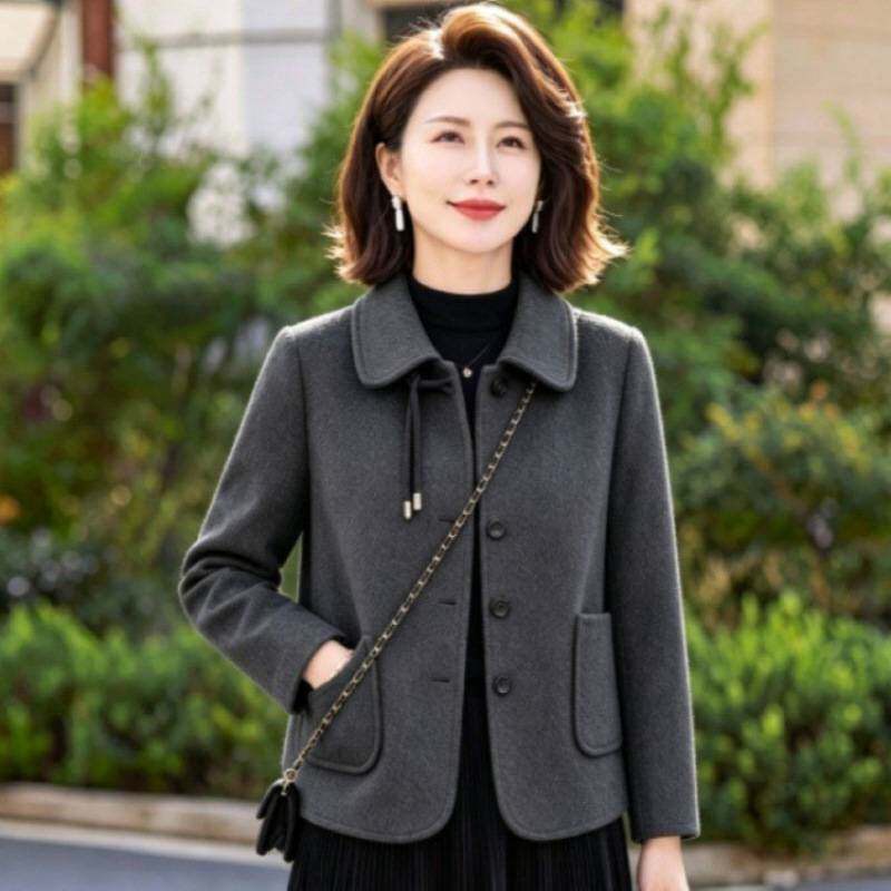 专柜官方小香风翻领短款外套妈妈女装秋季休闲百搭气质减龄显瘦小