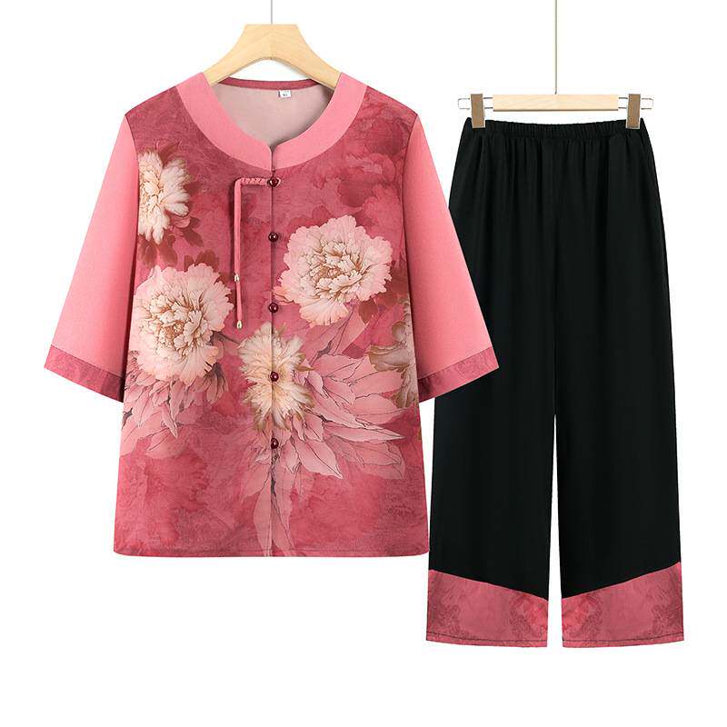 专柜官方奶奶夏装短袖套装中老年人衬衫女气质妈妈装夏季衬衣老人