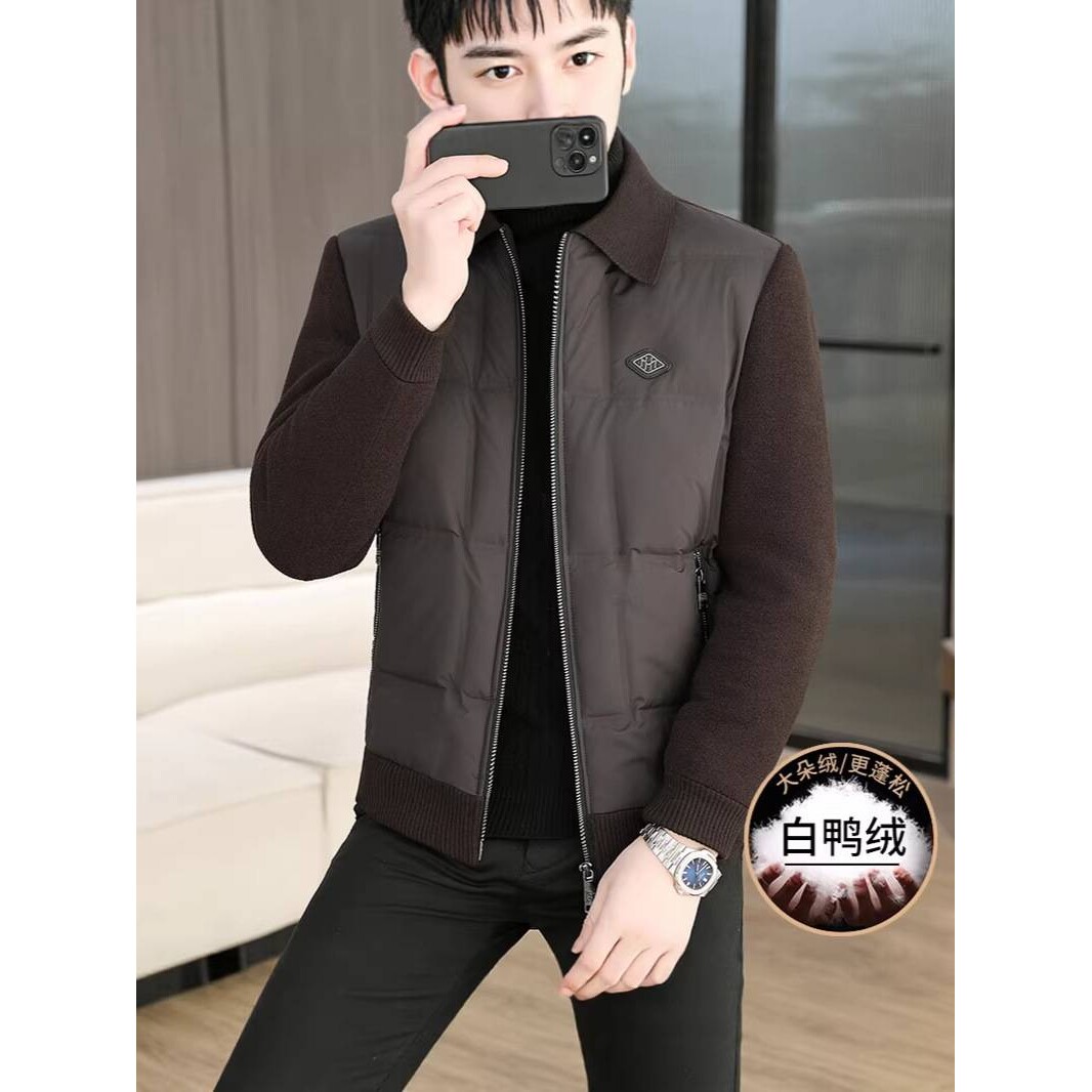 专柜品牌男士轻薄款翻领羽绒服2025冬季新款男装青年时尚休闲拼接