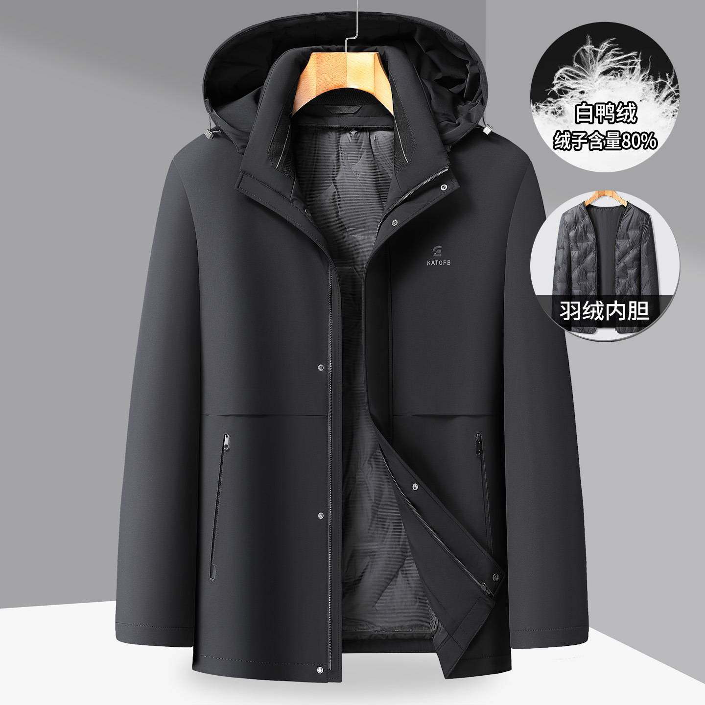 专柜品牌胖子哥2025羽绒内胆两件套男装大码冬季新款可脱卸帽保暖