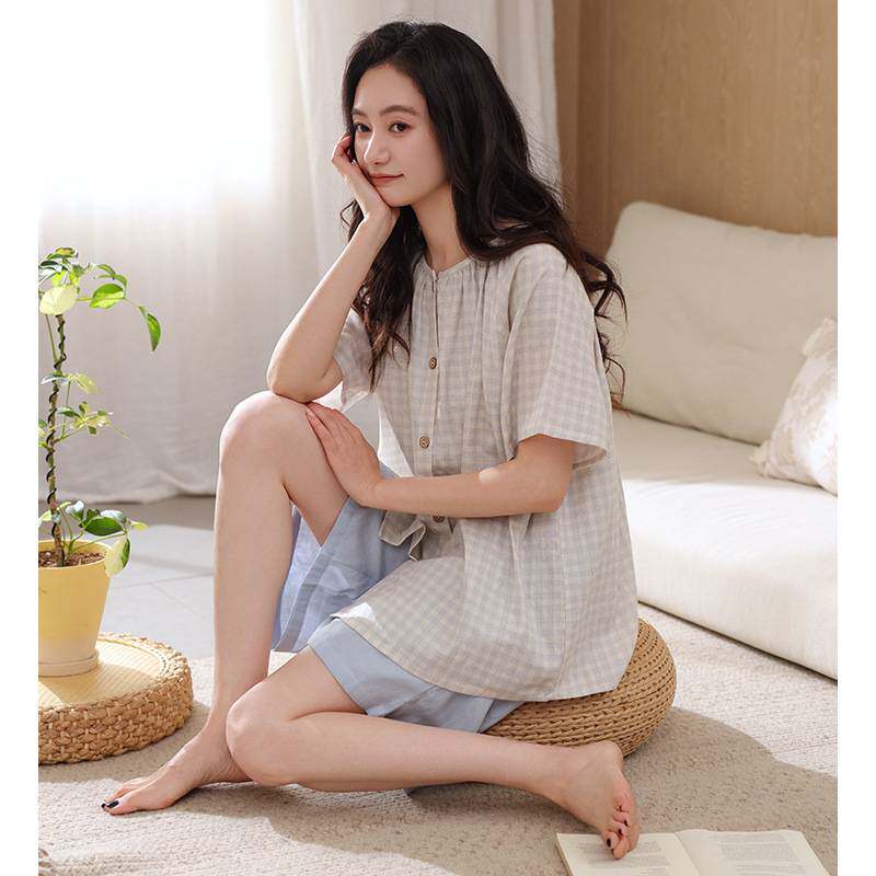 专柜官方睡衣女夏季纯棉薄款时尚可外穿家居服短袖短裤慵懒风全棉