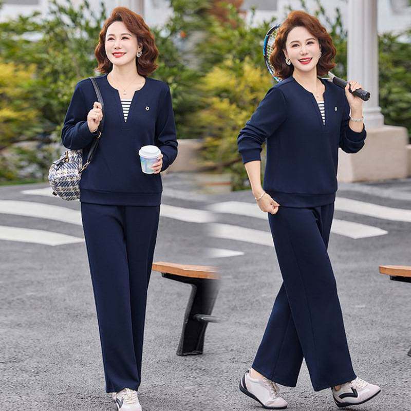 专柜品牌洋气妈妈春装运动服套装时尚新款中老年女春秋休闲大码卫