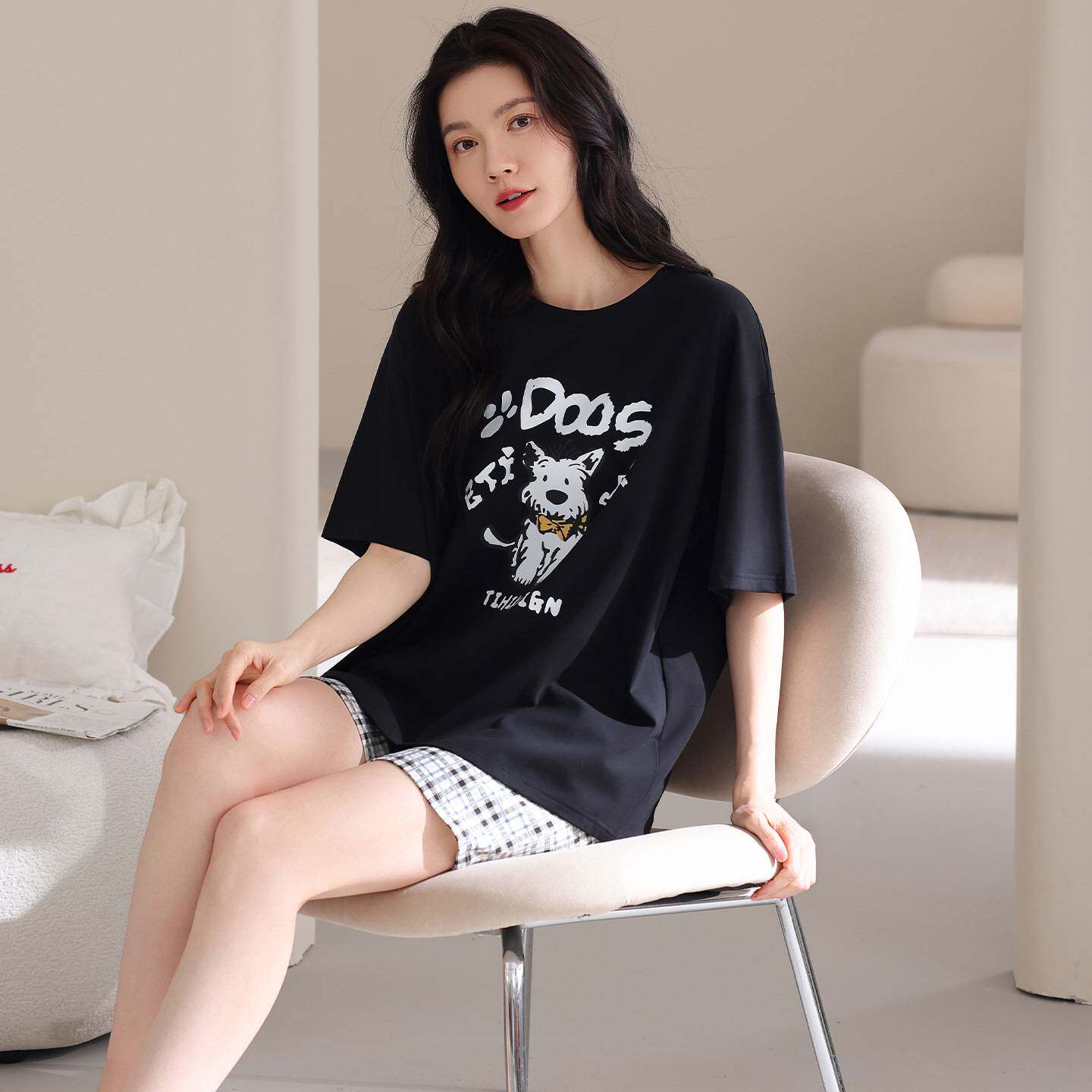 专柜官方睡衣女款夏季凉感莫代尔棉薄款短袖短裤可爱卡通可外穿家