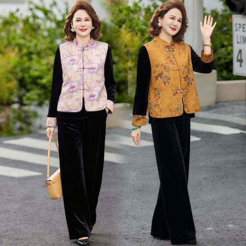 专柜品牌新中式妈妈春装百搭新款套装端庄大气中老年女春秋款国风