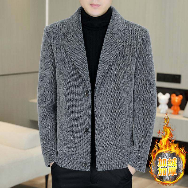 专柜品牌男士翻领呢子外套2025秋冬新款青年时尚休闲感夹克短款加