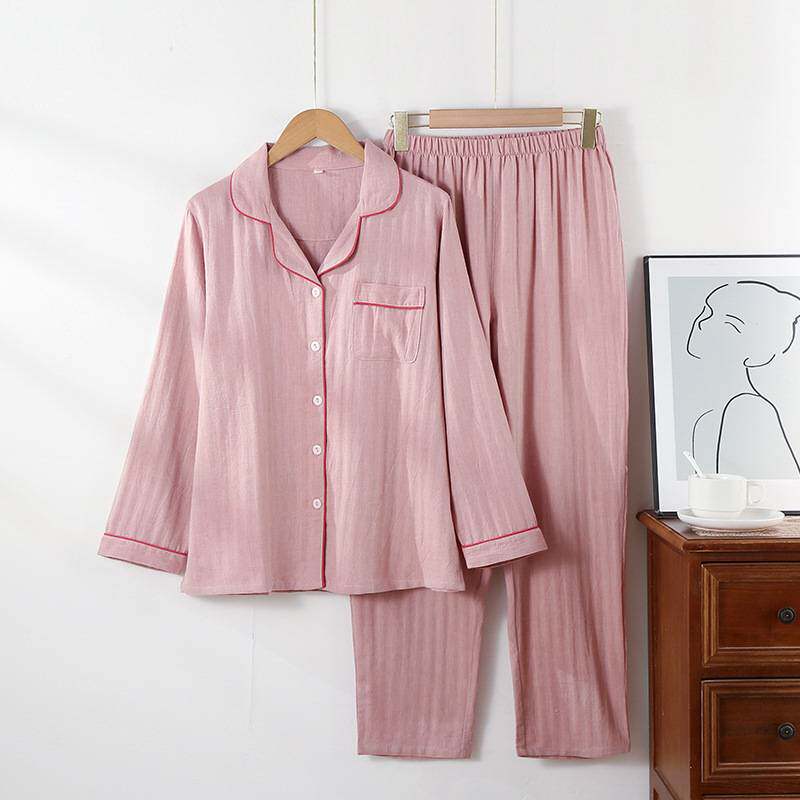 专柜品牌情侣睡衣纯棉春季女士家居服色织套装春秋宽松休闲男士两