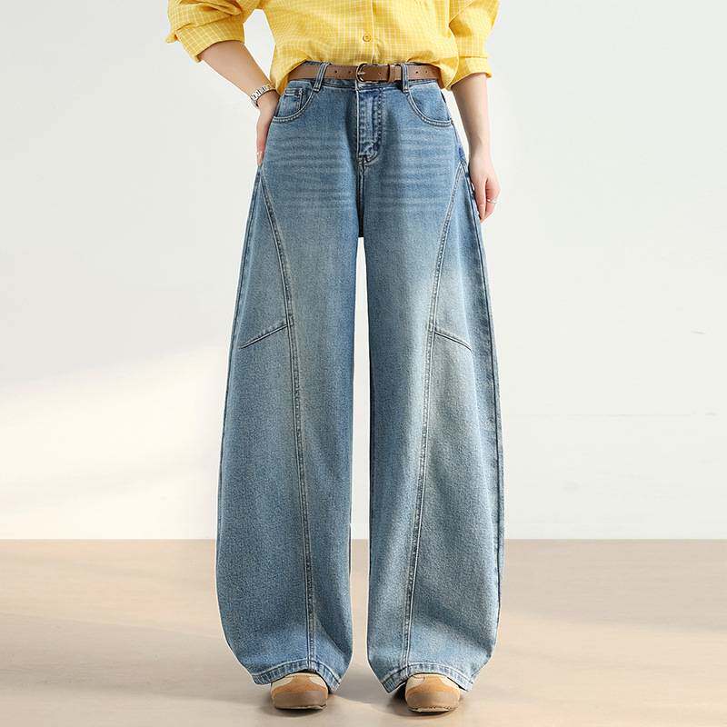 专柜品牌蓝色高腰显瘦弯刀牛仔裤女春秋2026新款宽松潮流百搭垂感