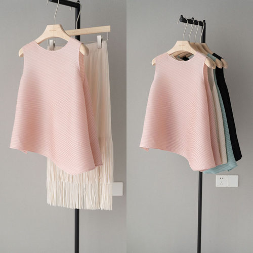 SUSEJIF法式慵懒风三宅褶皱不规则无袖背心上衣流苏半裙ZY004