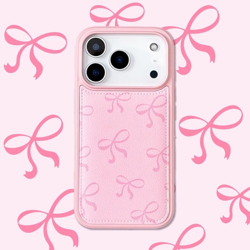 适用苹果17/华为mate80/小米17/OPPO Reno15/VIVO X300简约蝴蝶结仿皮纹手机壳iPhone14/16Promax少女粉色