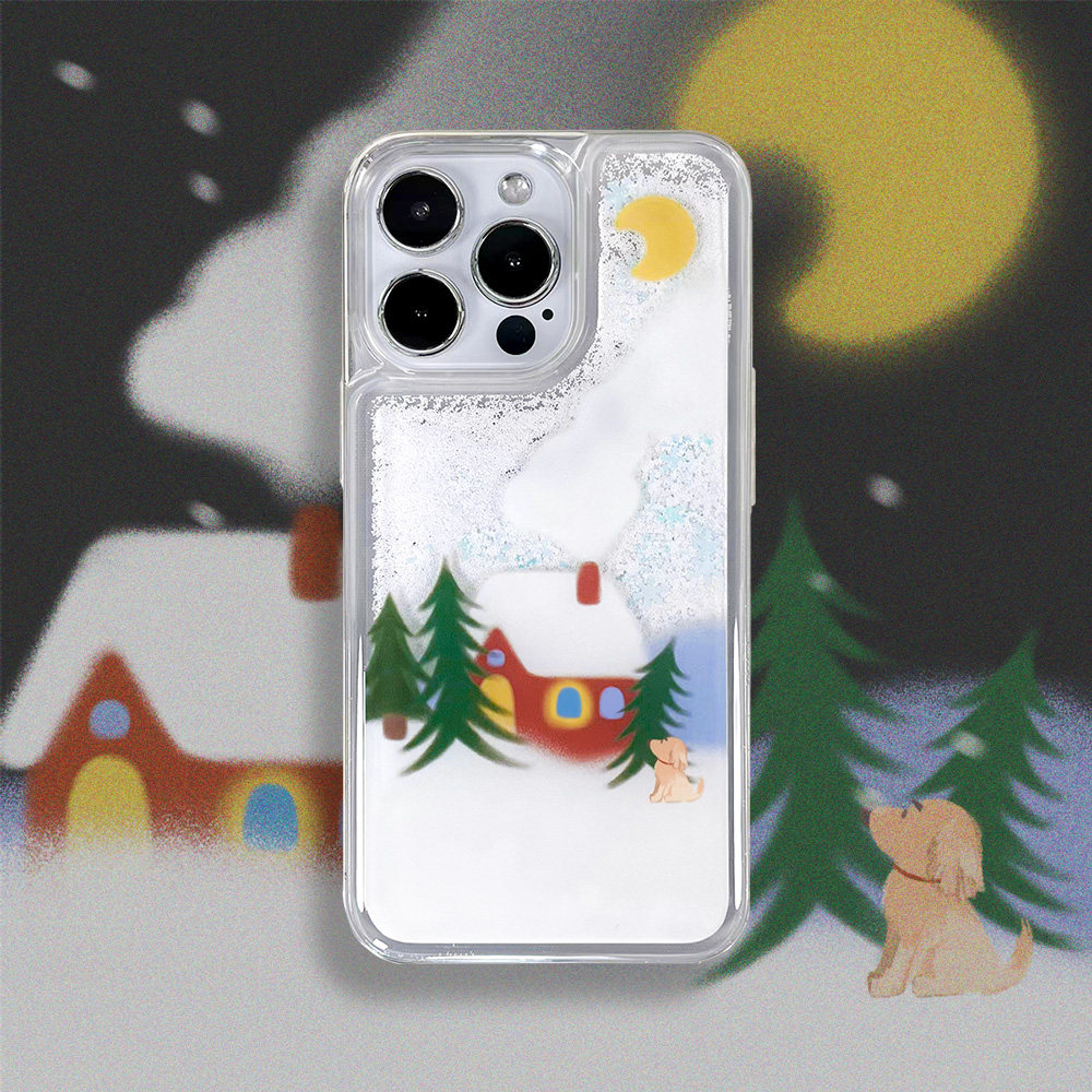 下雪咯~趣壳原创适用苹果15promax流沙白色雪花iPhone14小众卡通手机壳13透明保护套艺术生手绘ins风小清新
