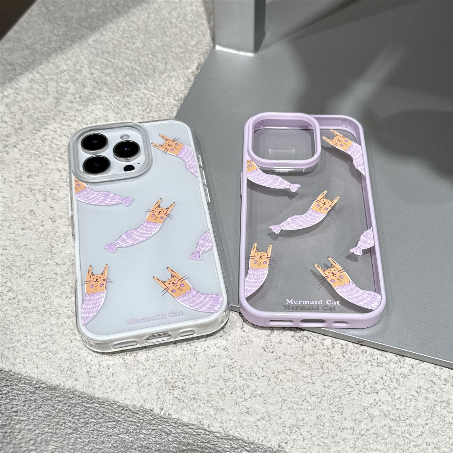 趣壳原创适用苹果16promax新版亚克力15Pro紫色iphone14手机壳13卡通美人鱼猫华为mate70pro/50/40保护套p60