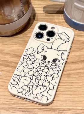 适用苹果17/华为Pura80/小米17/OPPO Reno14/VIVO X200原创插画tpu全包手机壳iPhone13/16Promax高级线条小猫
