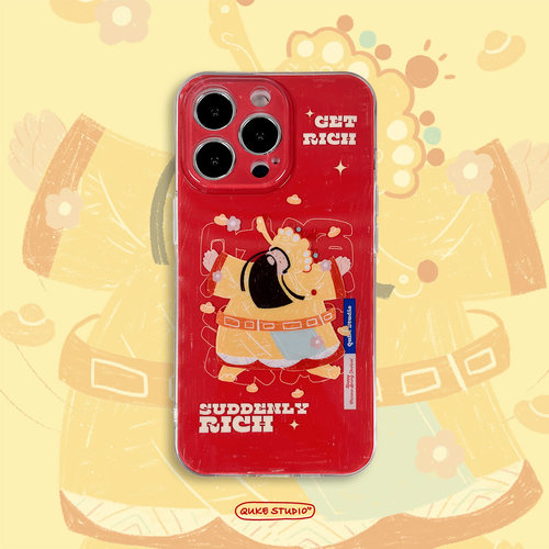 趣壳原创苹果双层印花财神手机壳