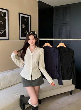 POLO领长袖大码显瘦衬衫女短款