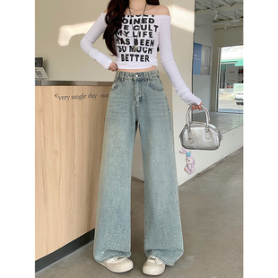 女童烫钻牛仔裤2026春装新款宽松洋气直筒裤夏薄款儿童窄版阔腿裤