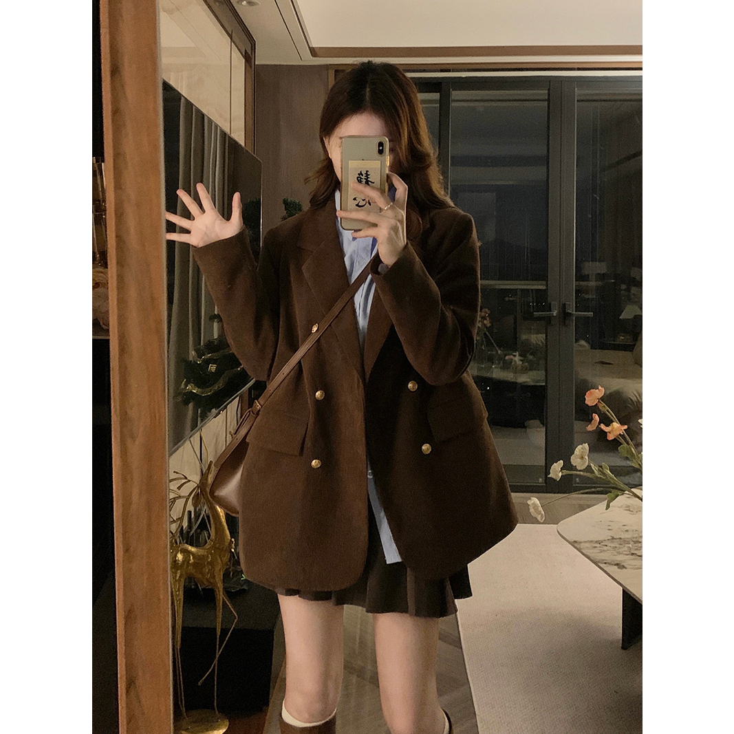 美拉德夹棉灯芯绒西装外套女