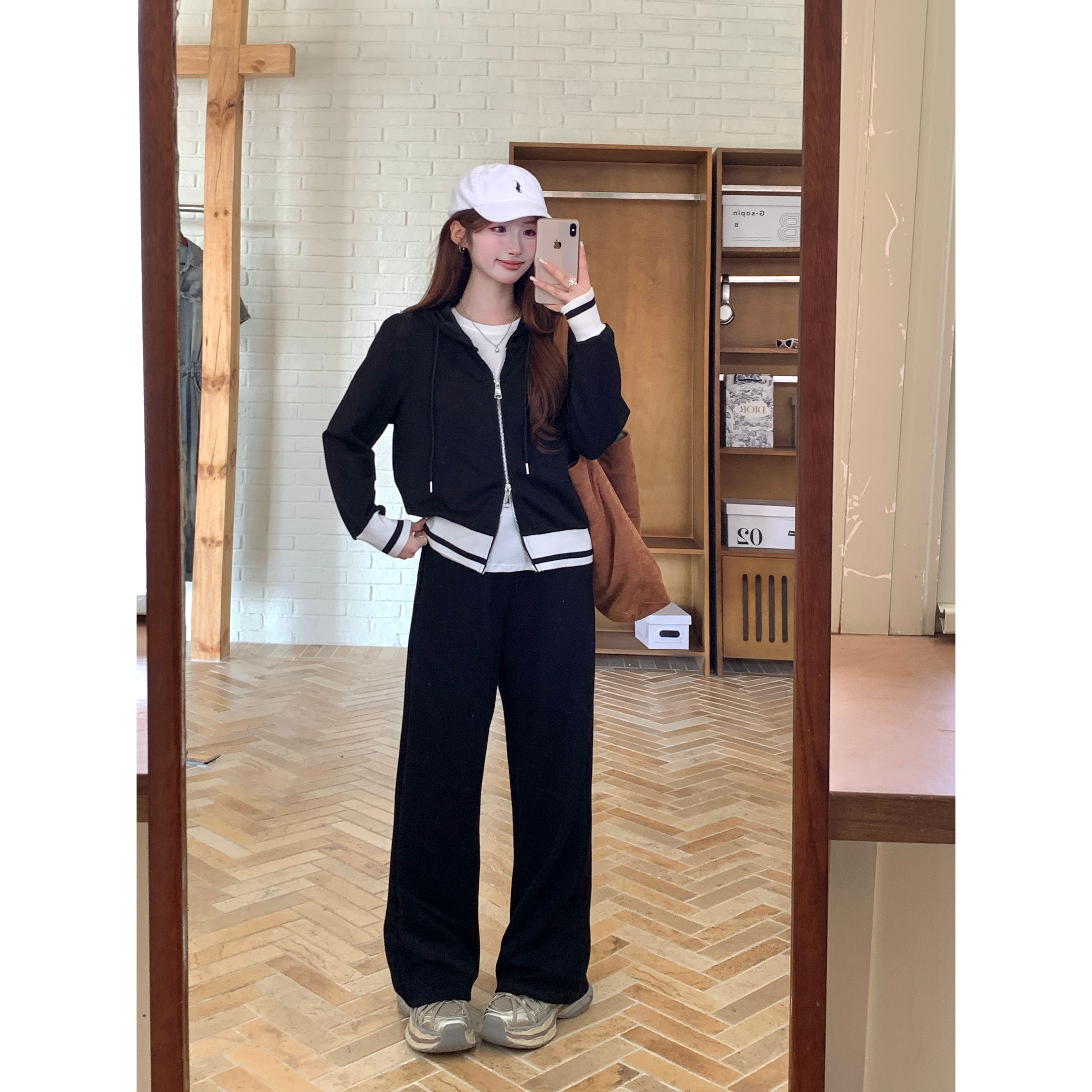 大码女装慵懒风撞色连帽外套