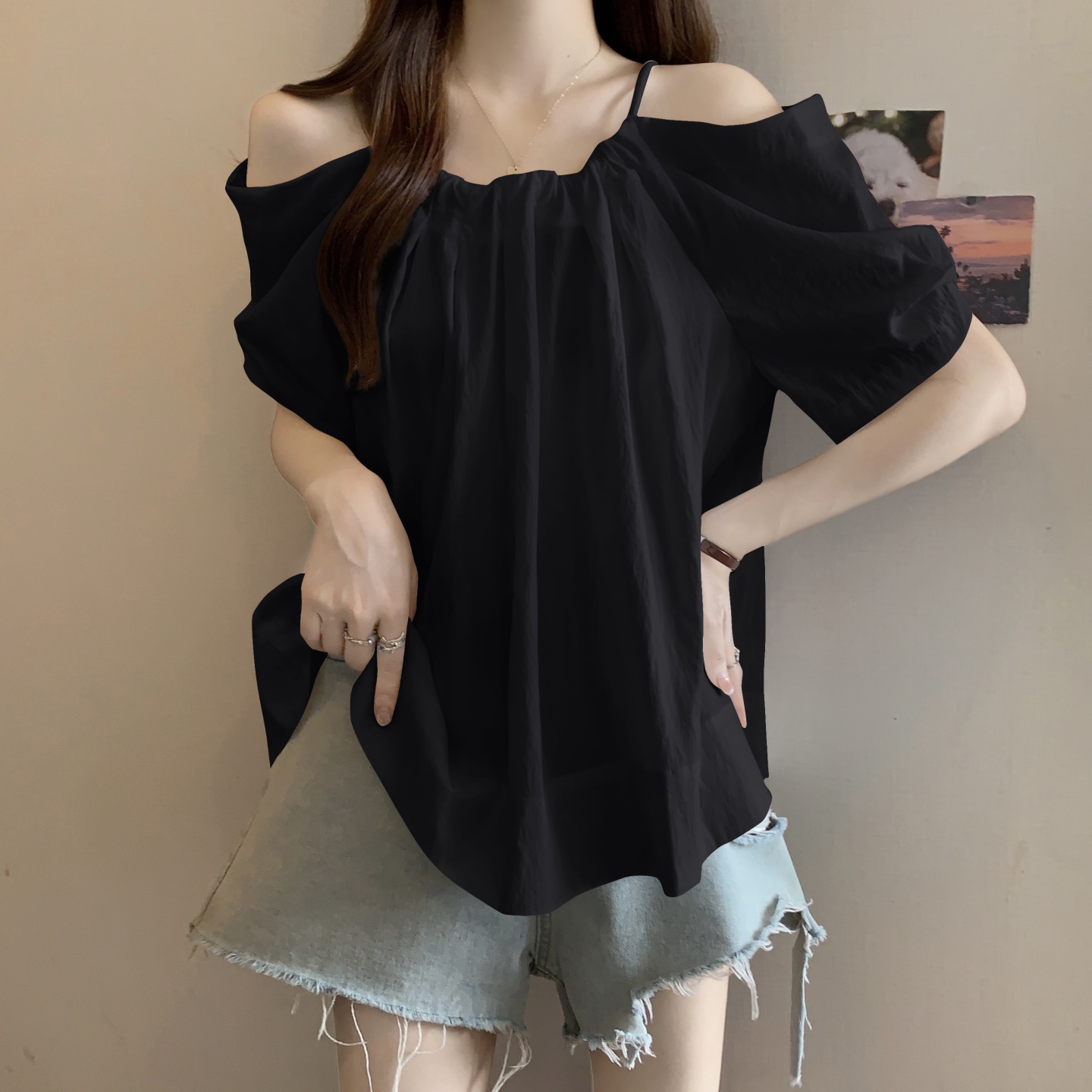 泡泡短袖醋酸缎面衬衫女夏季