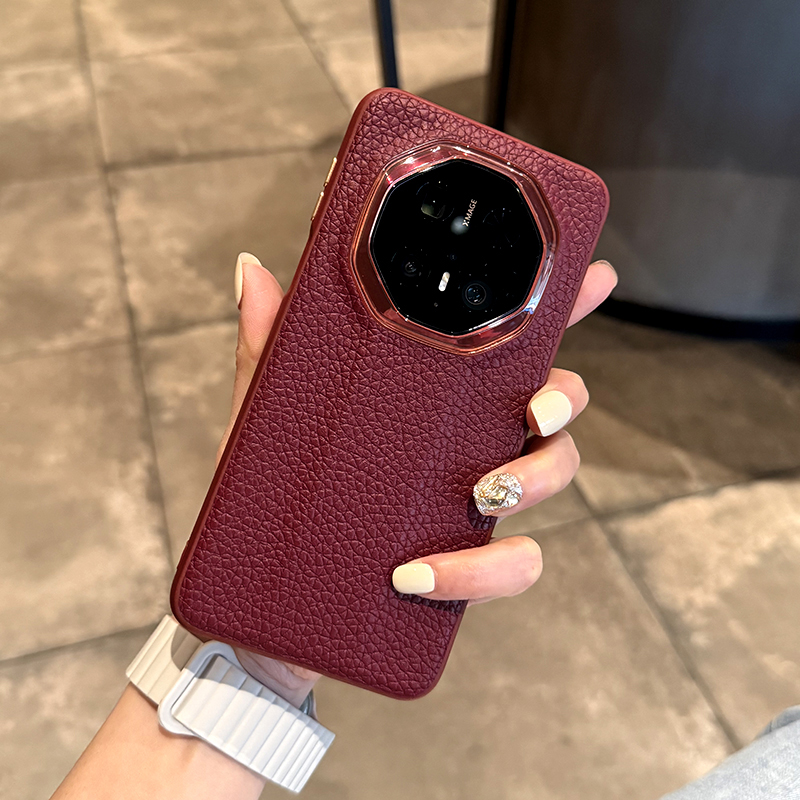 适用于华为Mate70rs手机壳新款华为mate70rs非凡大师保时捷保护套奢华酒红色精选素皮波尔多红全包防摔超薄