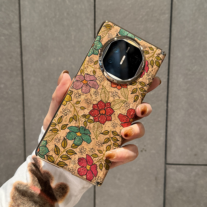 适用华为matex5手机壳折叠屏新款电镀硬壳mateX6典藏版中轴保护套高档防摔后壳奢华复古文艺金箔皮质花团锦簇