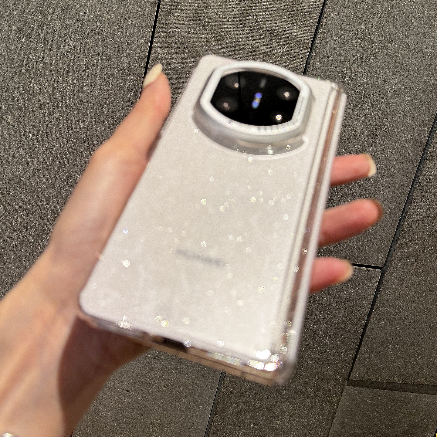 适用华为matex7手机壳折叠屏新款透明闪粉Matex7典藏版保护套中轴保护全包边防摔时尚细闪银硬壳