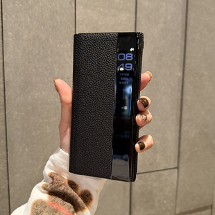 适用于华为matext非凡大师手机壳新款mateXT三折叠保护壳高档黑色真皮皮套MateXTS智能视窗保护套