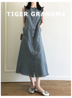 大奇TG【不羁的浪漫】流苏毛边牛仔直筒连衣裙设计感显瘦百搭气质