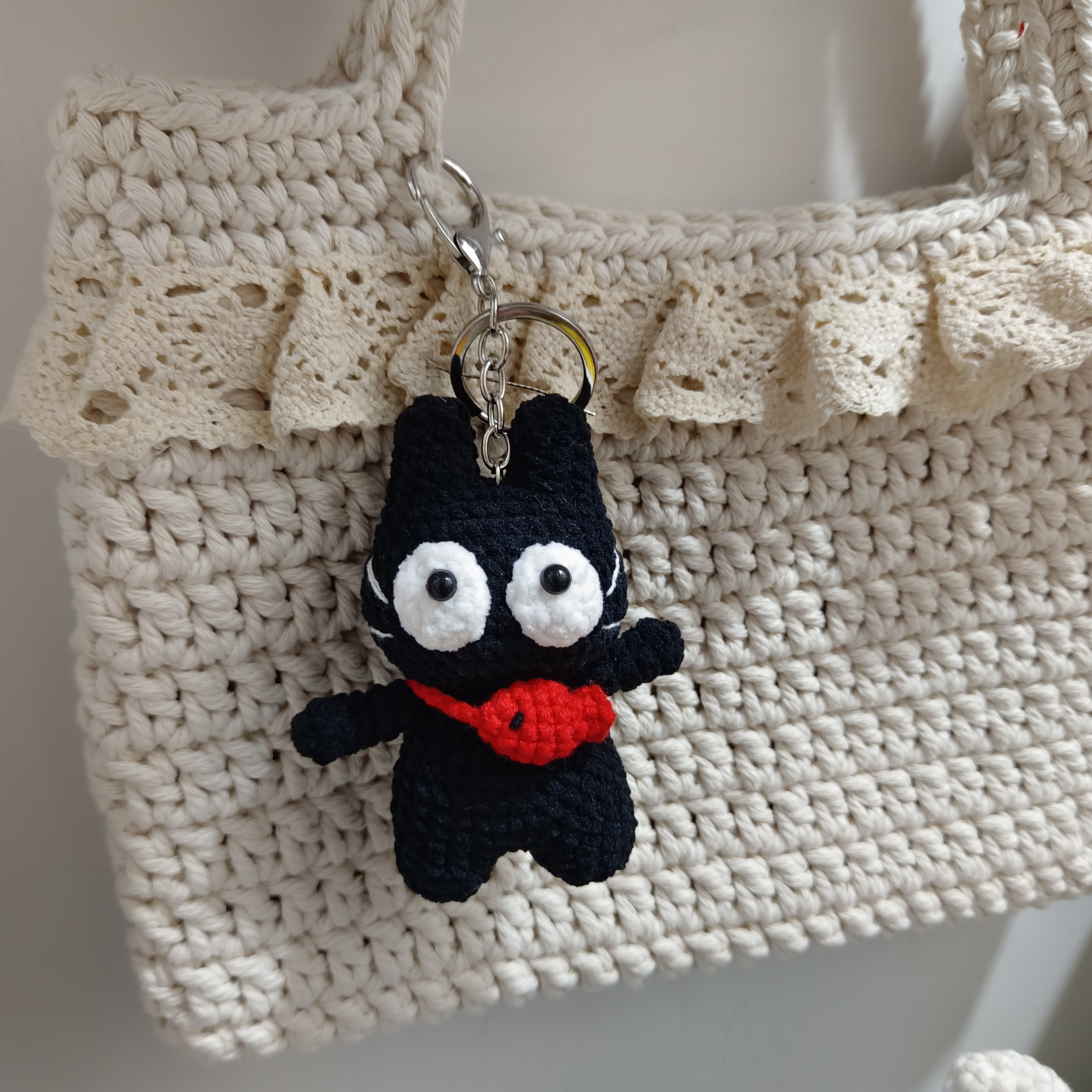 成品  手工钩织毛线成品卡通小黑猫包挂件搞笑白眼小猫钥匙挂件