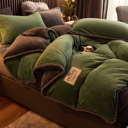 冬季牛奶绒被套单件加厚保暖珊瑚绒加绒被罩180x220床单三四件套