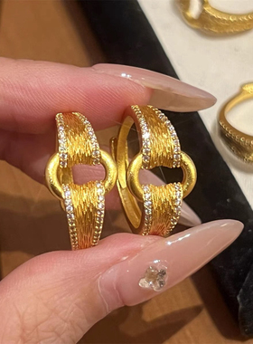 金包银拉丝元宝锁扣镶钻戒指女 开口可调节