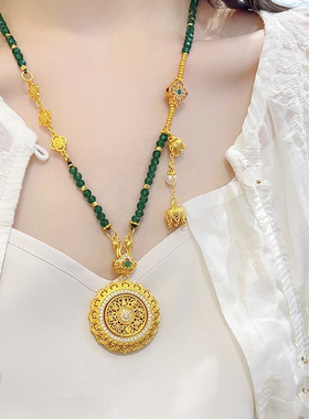 金色饰品新中式古法点钻花丝如意可转动吊坠尖晶石镂空铃兰花双钩