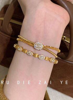 金色饰品双层璀璨金丝手镯女轻奢高级感奢华复古拉丝手链