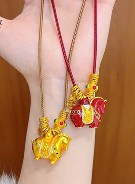 金色饰品古法沙金唐马吊坠项链女款新中式国风高级感毛衣链