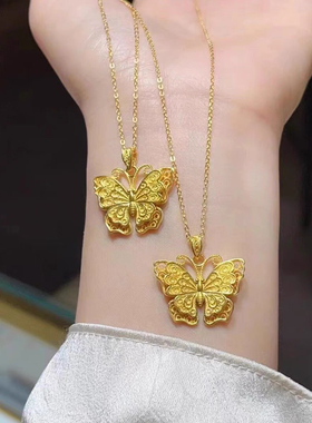 金包银古法蝴蝶花丝项链吊坠时尚设计宫廷风颈链女百搭送礼