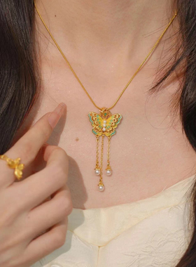 金包银蝴蝶项链 幽梦蝶生项链女新中式国风蝴蝶流苏吊坠锁骨链