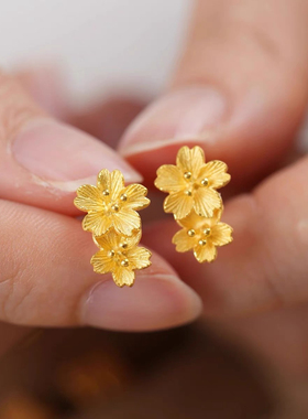金色饰品婚嫁格桑花结婚求婚三金耳钉女花朵耳环复古高级感耳环