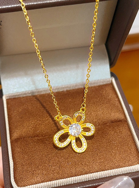 金色饰品 点钻格桑花项链耳钉镂空花朵锁骨链百搭